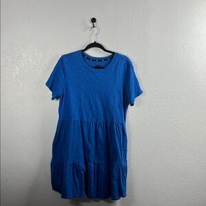 Gap Women Short Sleeve T-Shirt Dress Cotton Sz L  Blue Pockets Cotton Mini